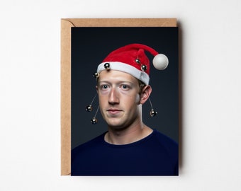 Mark Zuckerberg wears pretty Christmas earrings, Funny Christmas card, Humorous Xmas Gift, Card for Him for Her, Facebook, Funny Memes