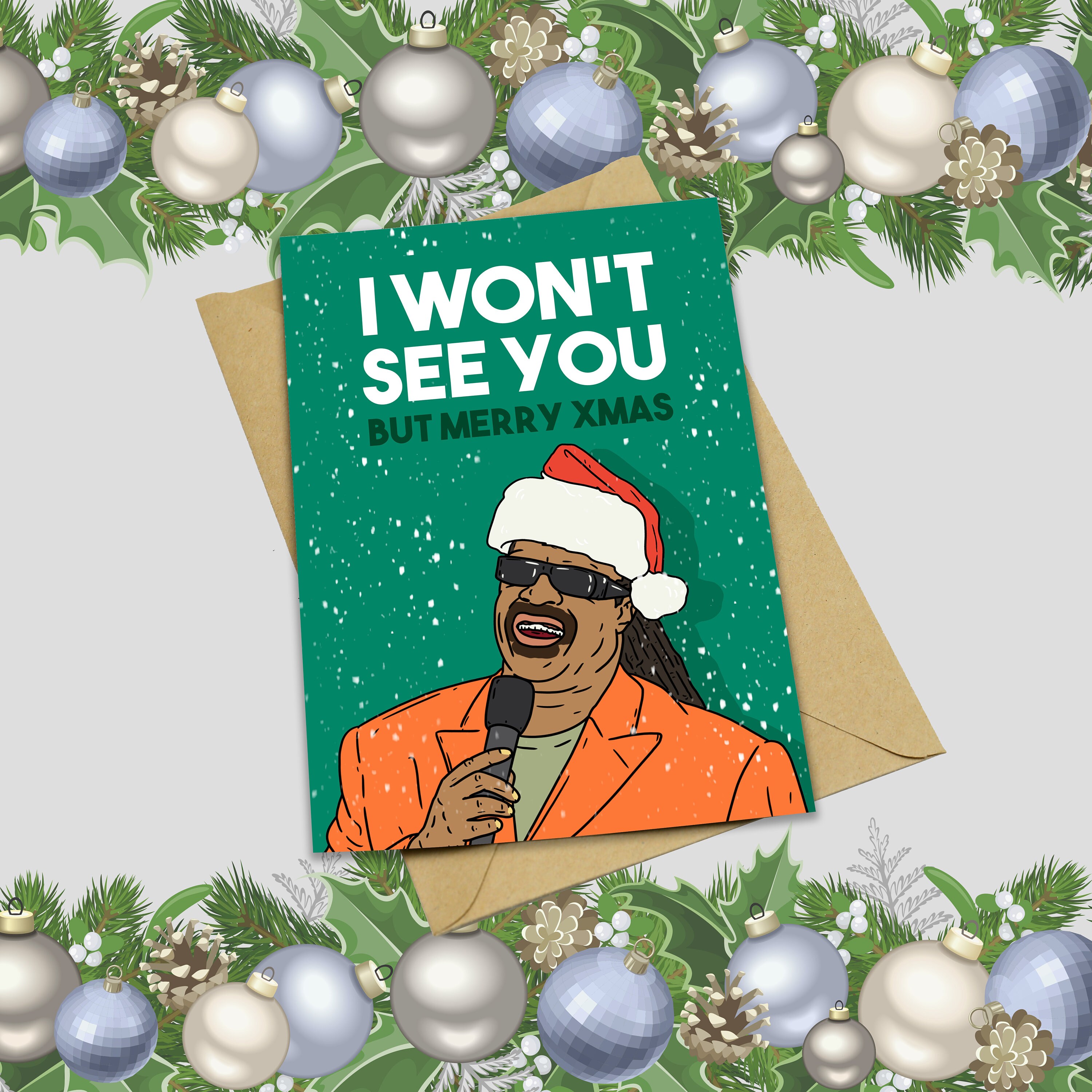 Stevie Wonder Christmas card I won't see you but Merry Etsy