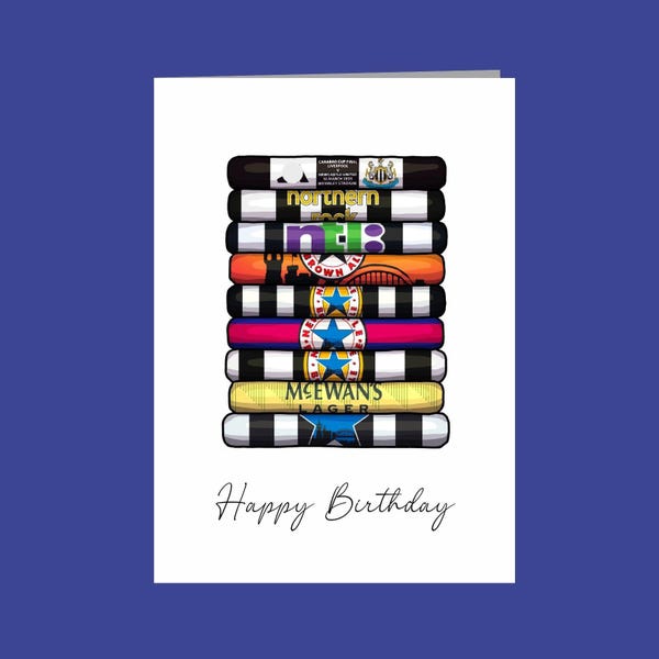 Tarjeta de cumpleaños del Newcastle United FC, diseño de equipación de fútbol