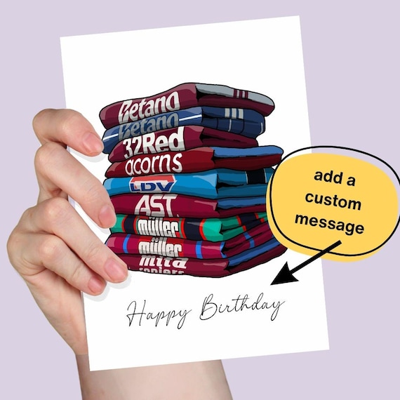 Aston Villa FC Birthday Card, Football Birthday Card for Aston Villa Fan, Unique Villans Card, Retro Football Shirts Card, Gift for Dad Son
