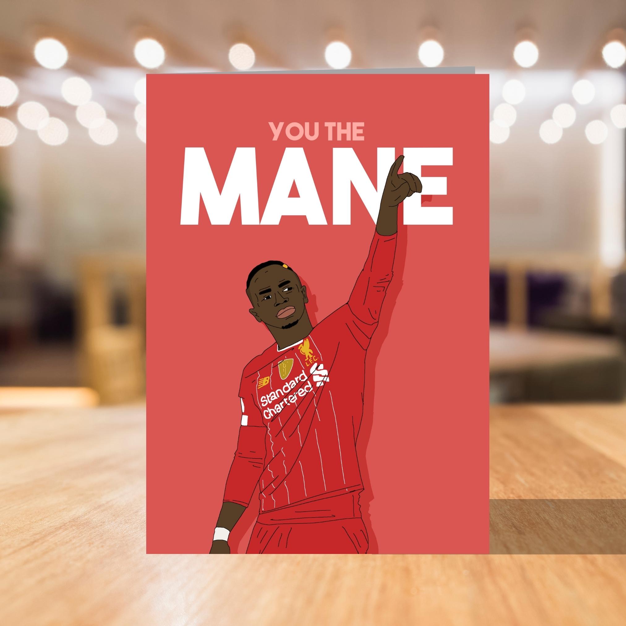 Tarjeta de Sadio Mane Liverpool, tarjeta de cumpleaños, tarjetas de cumpleaños para papá, para él, tarjeta de cumpleaños divertida, novio, esposo, hermano, hijo, amigo