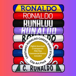 Cristiano Ronaldo Karriere-Shirt-Stack Clip Art Lizenziertes Kunstwerk Real Madrid Die Ziege Bundle-Download Wandkunst-Druck on Demand