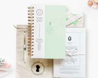 Gender Neutral Baby Gift - 6 Month Mint Green Baby Tracker Log Book For New Moms