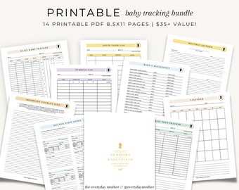 Printable Baby Essential Tracking Bundle | DIY Baby Tracking Log Book | Feed log | Pumping Log | Newborn Journal | The Everyday Mother