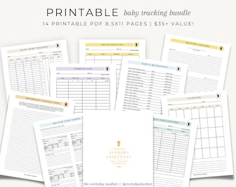 Printable Baby Essential Tracking Bundle | DIY Baby Tracking Log Book | Feed log | Pumping Log | Newborn Journal | The Everyday Mother