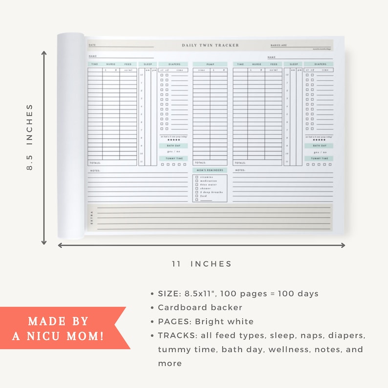 Daily Twin Tracker Note Pad 8.5x11 image 2