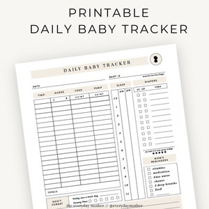 Printable Daily Baby Tracking Page | DIY Baby Tracking Log Book | Feed log | Pumping Log | Newborn Journal | The Everyday Mother