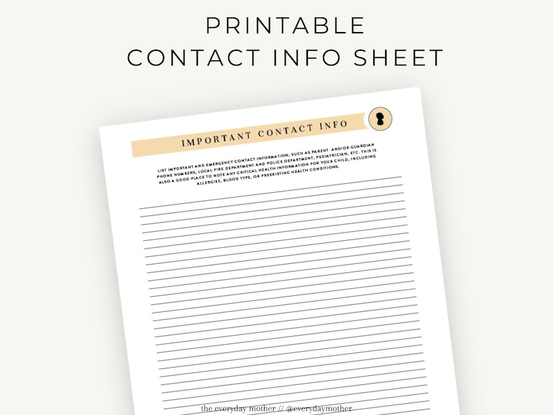 Printable Contact Info Sheet DIY Baby Tracking Log Book Feed Log ...