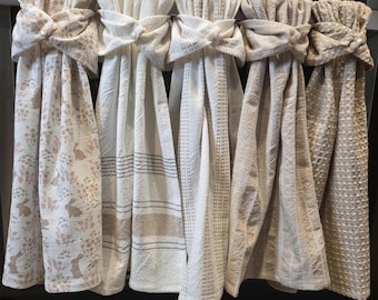 Tan kitchen dish towels, bunny hanging kitchen towels, Easter towel for oven, neutral kitchen towel holder, snap cotton kitchen towel