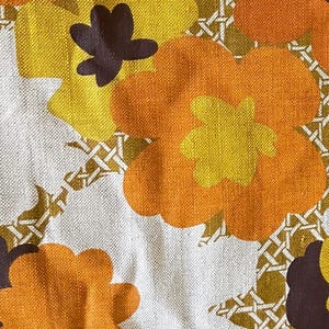 Vintage MidCentury Fabric 5.75 yards Retro canvas Flower Power Gold Orange Brown