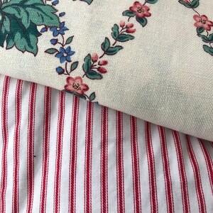 Vintage Curtains French Country Red Floral Ticking Drapes Cottagecore ...