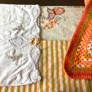 Twin Sheet Set MCM Vintage Orange Mustard Yellow Gold 60s 70s Retro CottageCore Boho Shabby Coastal Beach House