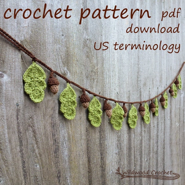 oak leaf and acorn garland crochet pattern - pdf//woodland décor//woodland crochet//baby shower gift//woodland garland//nursery wall décor