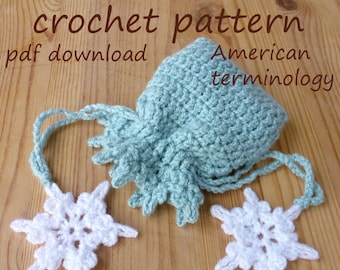 reusable gift pouch/crochet pattern pdf/gift packaging/drawstring pouch/frozen crochet/favor bag/diy christmas/money gift bag/US terminology