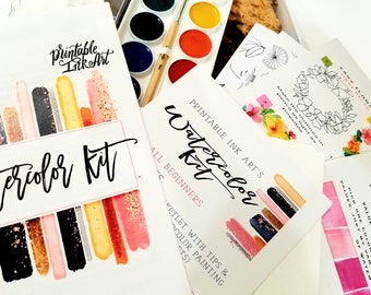 Watercolor Kit for Beginners, booklet; tips, techniques, fun drills, high quality materials, Watercolor painting for starters