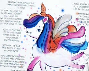 UNICORN in watercolor, easy painting for fun, try watercolors, kid friendly, all supplies included