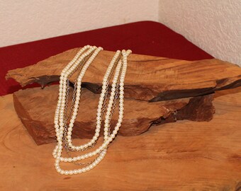 Auction Find, Pearl triple Beaded necklace,Pearl Necklace, Triple Beaded Pearl with 2 gold chains Necklace