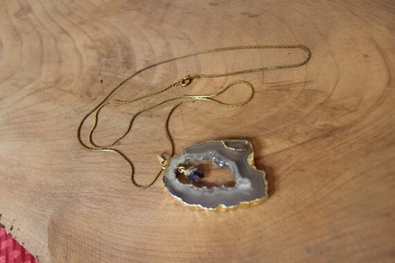 Natural Stone Necklace,  Nice Cut Geode Pendant w… - image 4