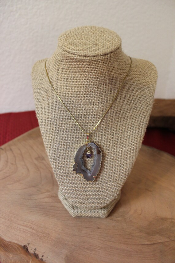 Natural Stone Necklace,  Nice Cut Geode Pendant w… - image 3