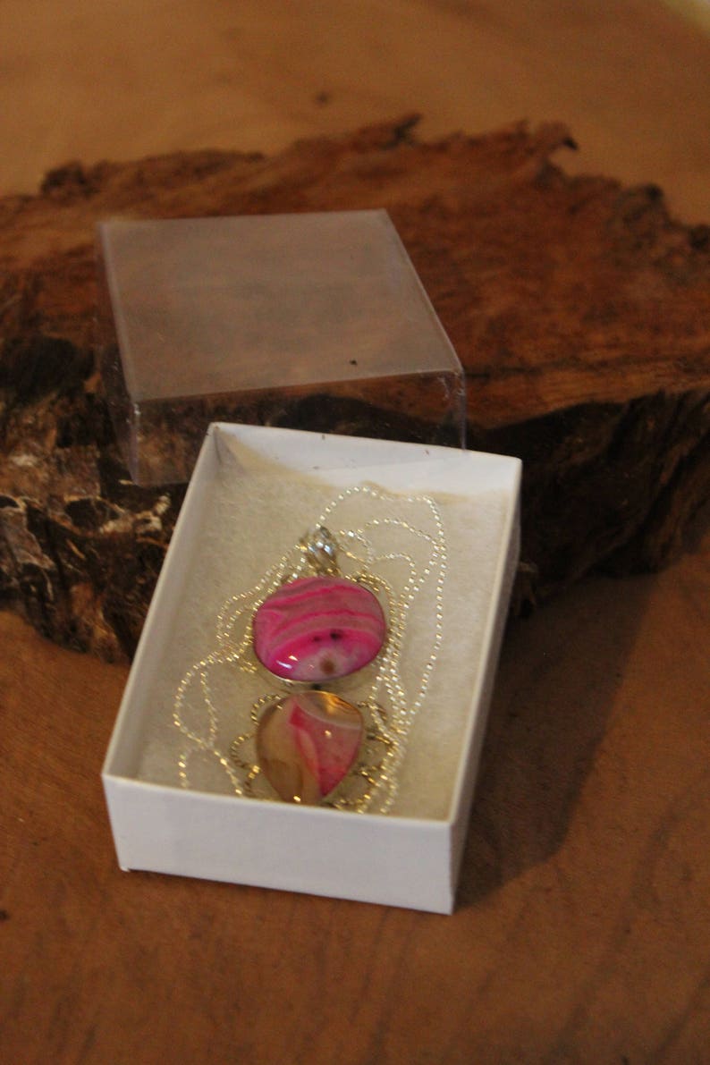 Pink Valentine Onyx Necklace Double Pink Onyx Pendant on Silver chain Hand Crafted Onyx Necklace Multi Pink Colored Onyx Necklace