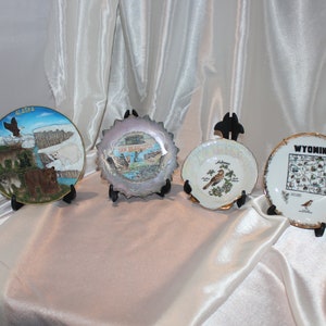 Vintage Ace Alaska Souvenir Plate, San Francisco Plate, Arkansas Mockingbird Plate with Mother of Pearl Finish, Souvenir Wyoming Plate,