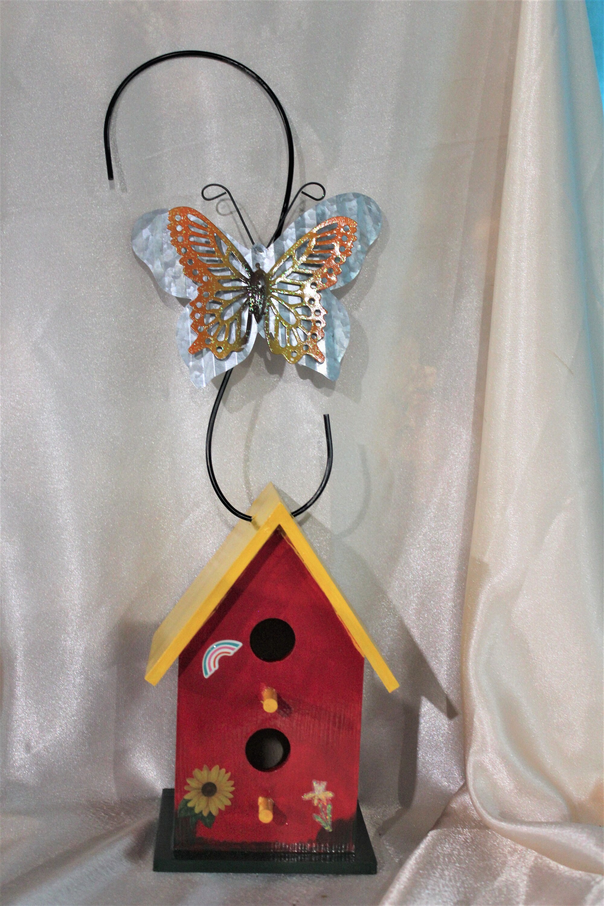Wood Birdhouse With White Picket Fence Hanging Functional Etsy