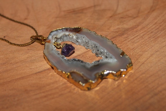 Natural Stone Necklace,  Nice Cut Geode Pendant w… - image 7