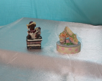 Teddy Bear On A Stack Of Books Trinket Box, Small 3 inch resin Victorian shoe trinket box, Shipping Included.