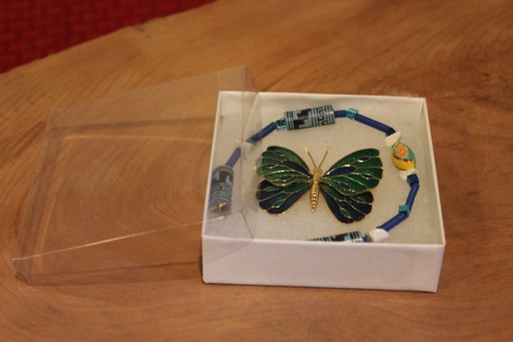 Blue and Green Enameled Butterfly Brooch, Beautif… - image 2
