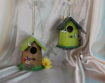 Shades of Green Birdhouse,  Natures Birdhouse, Wood Birdhouse, Hand-painted Wood Birdhouse, Decorative Birdhouse, Shipping included