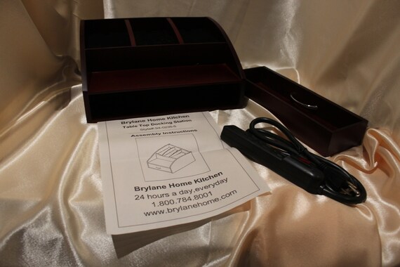 Brylane Table Top Docking Station With Extension Cord Wooden Etsy