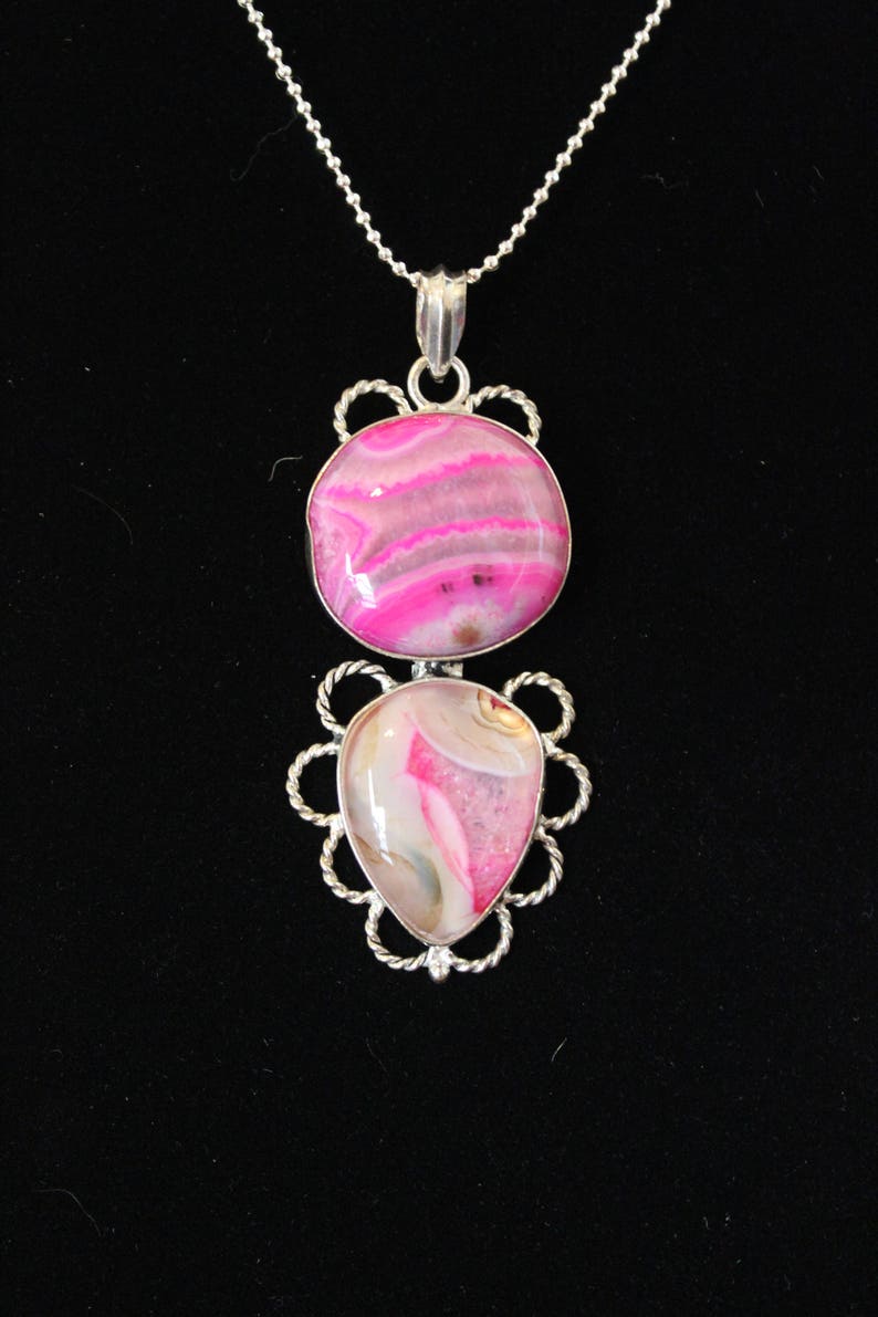 Pink Valentine Onyx Necklace Double Pink Onyx Pendant on Silver chain Hand Crafted Onyx Necklace Multi Pink Colored Onyx Necklace