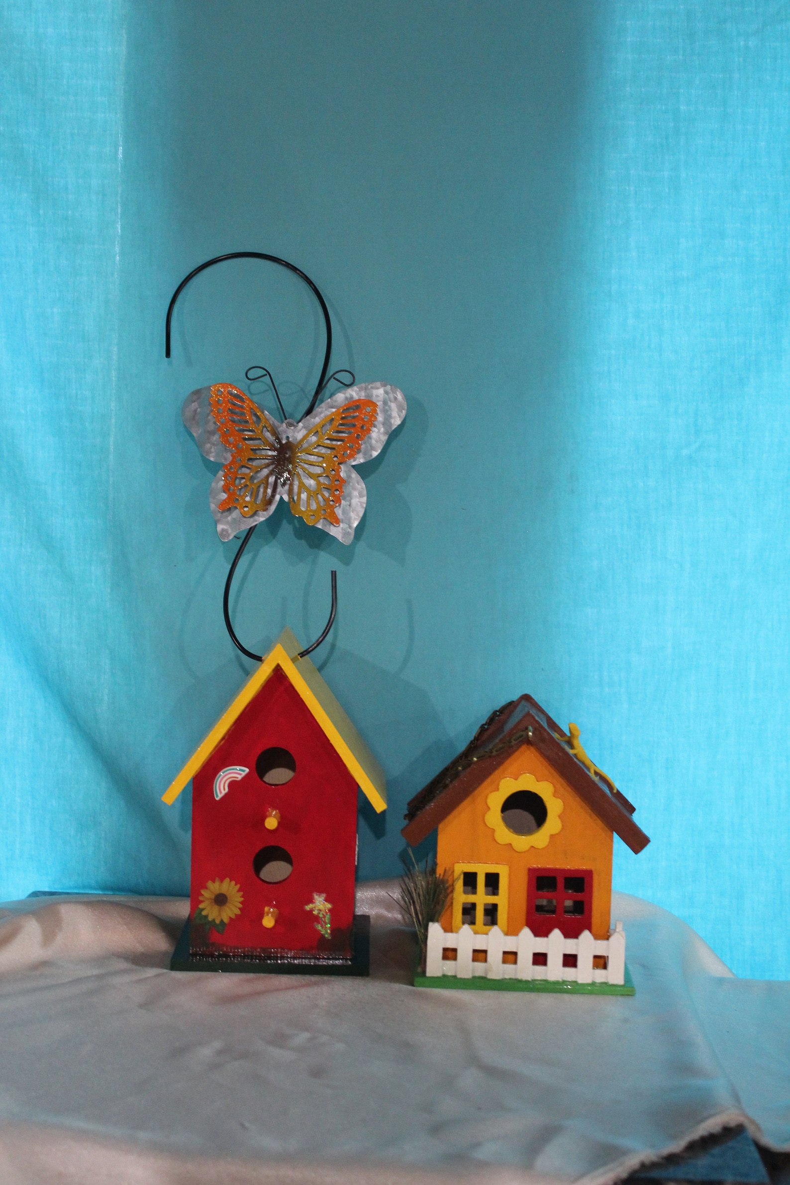Wood Birdhouse With White Picket Fence Hanging Functional Etsy