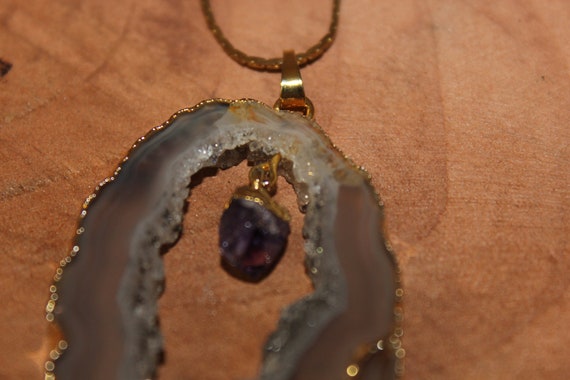 Natural Stone Necklace,  Nice Cut Geode Pendant w… - image 6