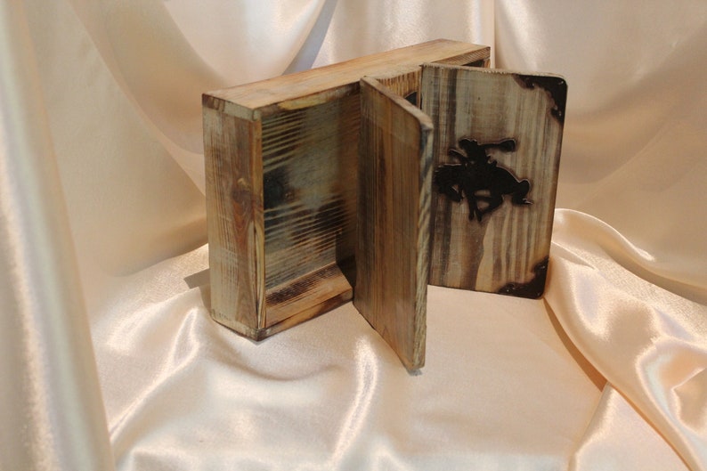Western Wood Trinket Box double hinged lid USPS Parcel Ground included