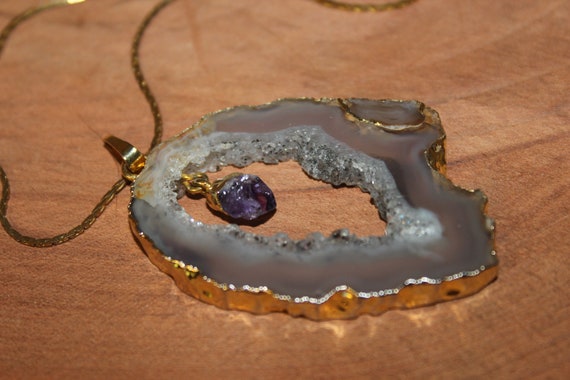 Natural Stone Necklace,  Nice Cut Geode Pendant w… - image 5