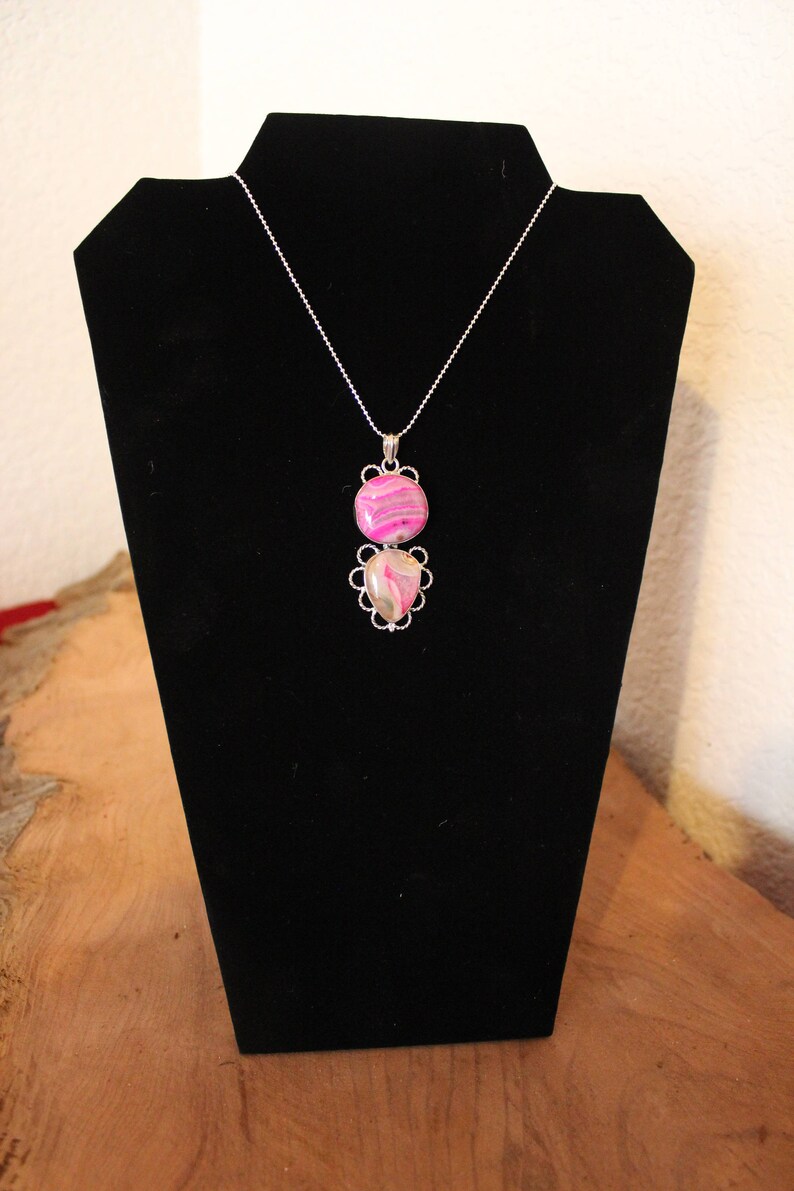 Pink Valentine Onyx Necklace Double Pink Onyx Pendant on Silver chain Hand Crafted Onyx Necklace Multi Pink Colored Onyx Necklace
