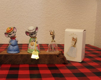 Jasco Bisque Porcelain Mr. Country Mouse and Mrs Mouse, Hallmark Keepsake Bell, Notes of Joy Bell