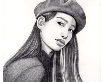 8x8" Fine Art Print Signed, Pencil Woman Fashion Portrait, Wall Decor, Original Artwork