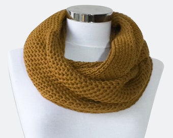 Mustard double layer scarf, knitted infinity scarf, women or man winter warm scarves, man scarf, Mustard Scarf, Circle Scarf Hooded Scarf