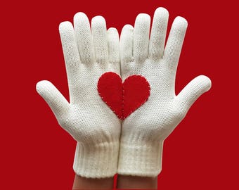 Red Heart Gloves, Christmas Gift for Her or Him, Valentine's Gift, Special Gif Romantic Gloves, Romantic Gift