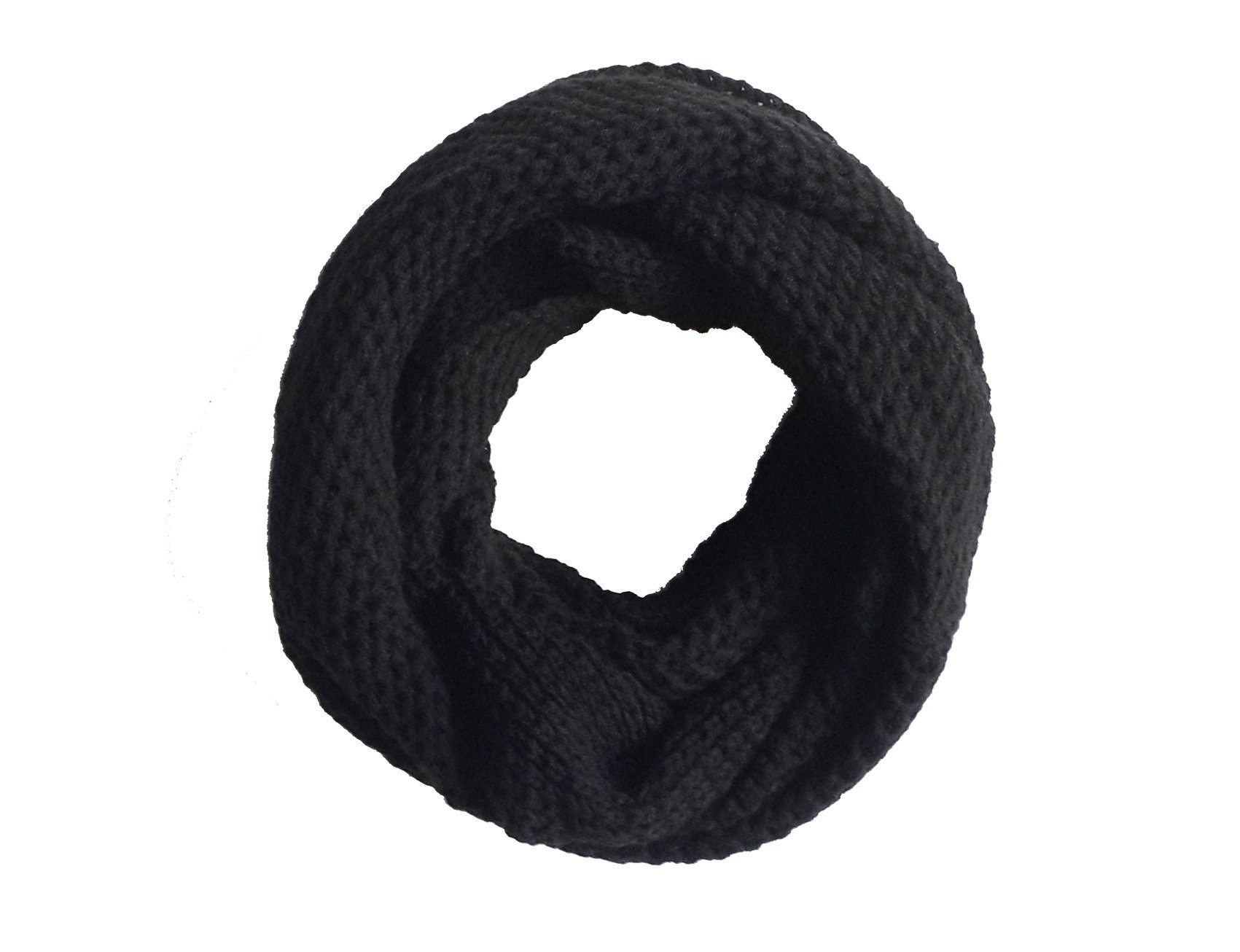 Black Double Layer Scarf, Knitted Infinity Scarf, Women or Man Winter