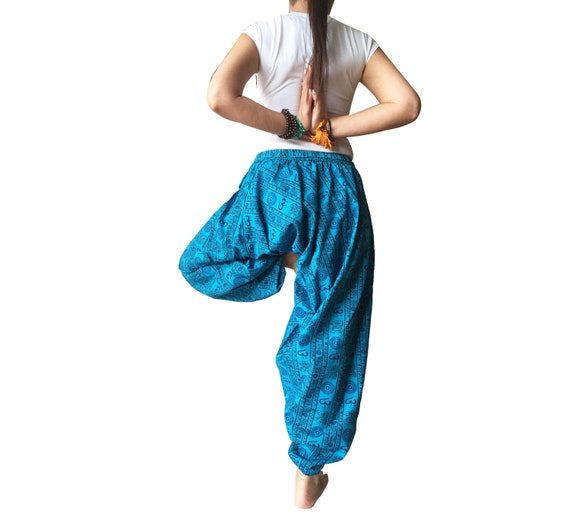 Gypsy Shalwar AUM OM Print Cotton Fabric Yoga Pants Blue Baggy | Etsy