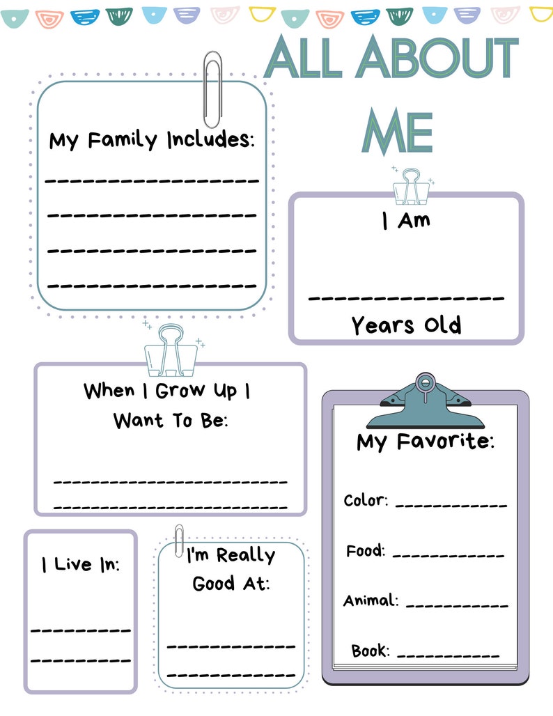 All About Me Print, First Day Worksheet, Back to School, Question's for ...