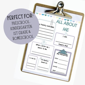 All About Me Print, First Day Worksheet, Back To School, Question&#39;s For Kids, Get To Know Me, Educational Prints, homeschool School Print
