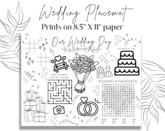 Wedding Coloring Placemat, wedding coloring pages, Wedding Activity, wedding placemat, Reception Game, Wedding Activity Placemat, kids table
