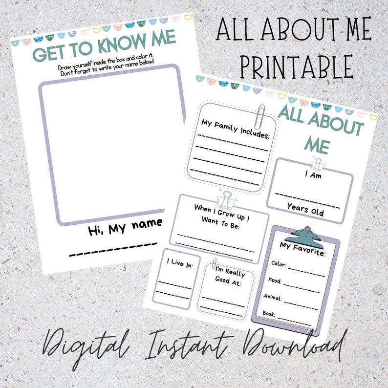 All About Me Print, First Day Worksheet, Back to School, Question's for ...