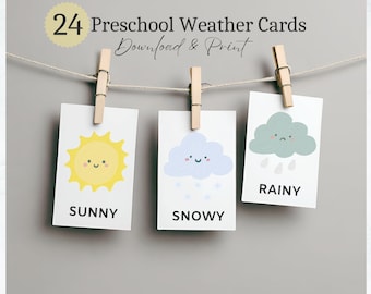 Weather Cards, Montessori flashcards, Pre-School Cards, Rainbow Educational Printable Cards, weather flashcards, homeschool science