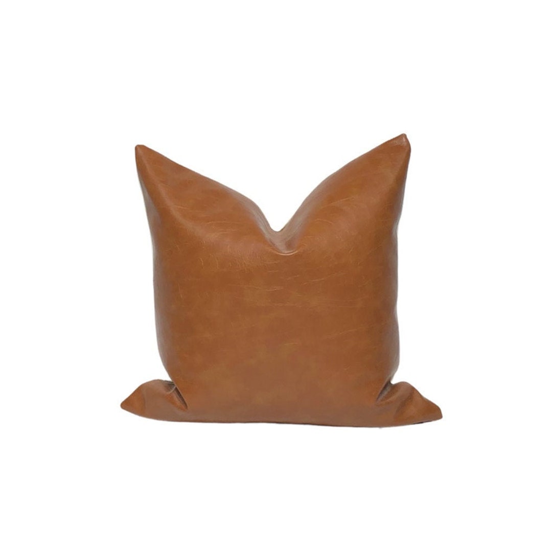 Cognac Faux Leather Pillow Pillow Cover Throw Pillow Cover Etsy
