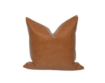 Cognac Faux Leather Pillow | Pillow Cover | Throw Pillow Cover | Accent Pillow